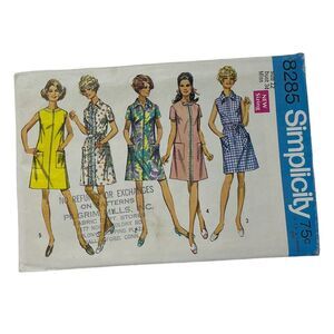 1969 SIMPLICITY #8285‎ - LADIES ( 5 STYLE ) RETRO HOUSE DRESS PATTERN Sz 12 Cut